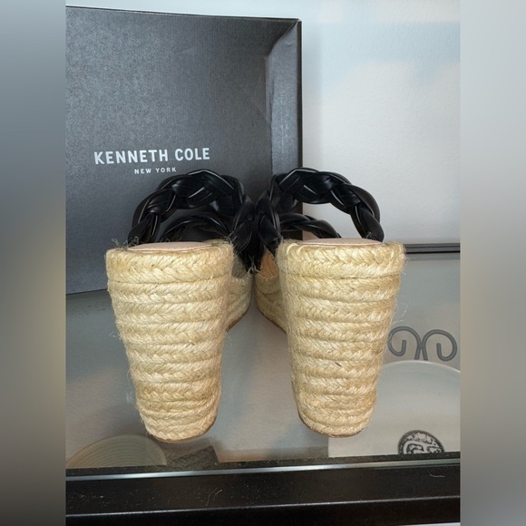NWT NIB Kenneth Cole Olivia Braid Braided Open Toe Wedge Sandals Black Size 8.5 - Picture 7 of 7